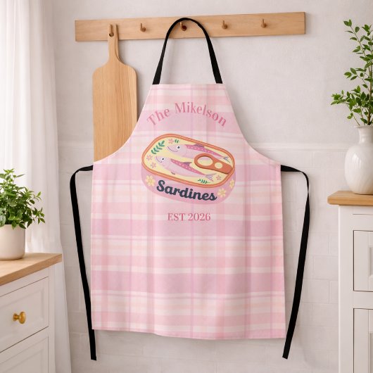 Roze Gingham Sardines Aangepaste Familie Schort