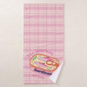 Roze Gingham Sardines Aangepaste Familienaam Badhanddoek (Badhanddoek)