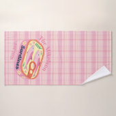 Roze Gingham Sardines Aangepaste Familienaam Badhanddoek (Badhanddoek)