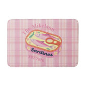 Roze Gingham Sardines Aangepaste Familienaam Badmat (Voorkant)