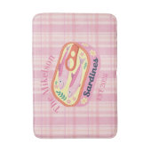 Roze Gingham Sardines Aangepaste Familienaam Badmat (Voorkant Verticaal)