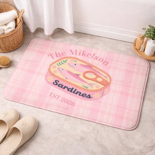 Roze Gingham Sardines Aangepaste Familienaam Badmat