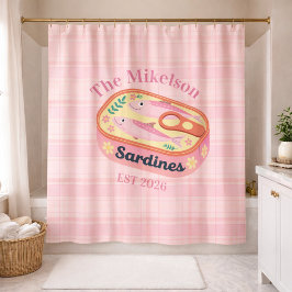 Roze Gingham Sardines Aangepaste Familienaam Douchegordijn