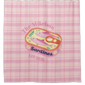 Roze Gingham Sardines Aangepaste Familienaam Douchegordijn (Voorkant)