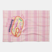 Roze Gingham Sardines Aangepaste Familienaam Theedoek (Horizontaal)