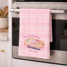 Roze Gingham Sardines Aangepaste Familienaam