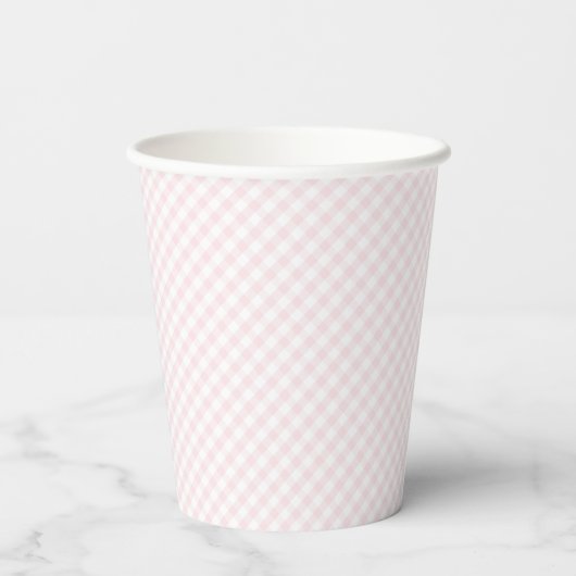Roze gingham schattig boog baby shower papieren bekers (Achterkant)