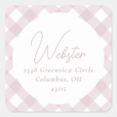 Roze gingham schattig eenvoudig baby retouradres vierkante sticker (Voorkant)