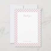 Roze gingham schattig gepersonaliseerde baby meisj bedankkaart (Voorkant)