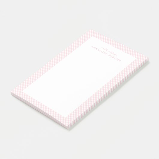 Roze gingham schattig lief gepersonaliseerd post-it® notes (Schuin)