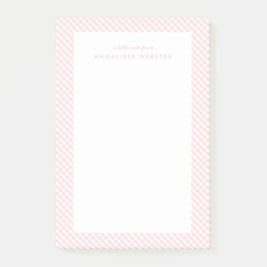 Roze gingham schattig lief gepersonaliseerd post-it® notes (Voorkant)