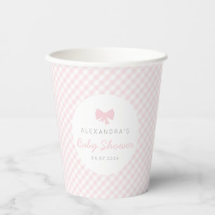 Roze gingham schattige boegboog baby shower papieren bekers