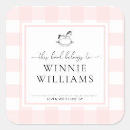Roze Gingham Schommelpaard Ex-Libris Sticker