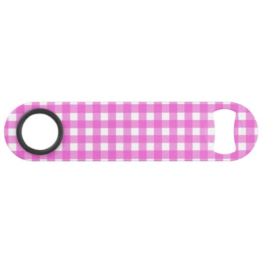 Roze gingham speed flessenopener (Achterkant Horizontaal)