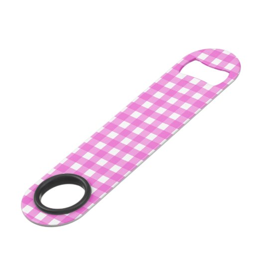 Roze gingham speed flessenopener (Achterkant Gekanteld)