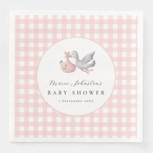 Roze Gingham Steel Baby Shower Papieren Servetten