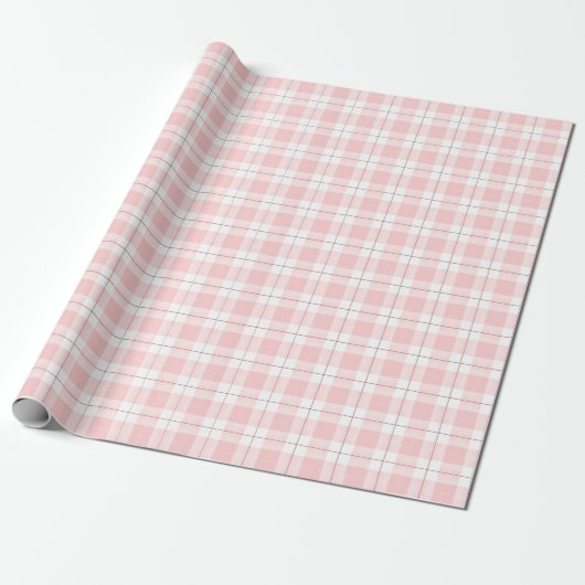 Roze Gingham Stijl Plaid Patroon Cadeaupapier (Uitgerold)