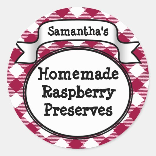 Roze Gingham Strawberry Jelly Jam Jar/Lid Label (Voorkant)