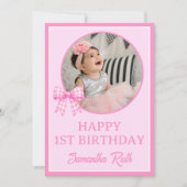 Roze Gingham Strik 1e Verjaardag Foto Kaart (Voorkant)