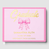 Roze Gingham Strik Afstudeerfeestje Gastenboek (Voorkant)