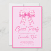 Roze Gingham Strik Afstudeerfeestje Kaart (Voorkant)