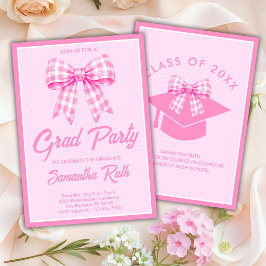 Roze Gingham Strik Afstudeerfeestje Kaart