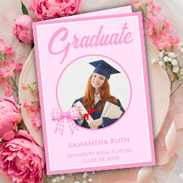 Roze Gingham Strik Afstudeerfoto Afstudeercadeau  Kaart