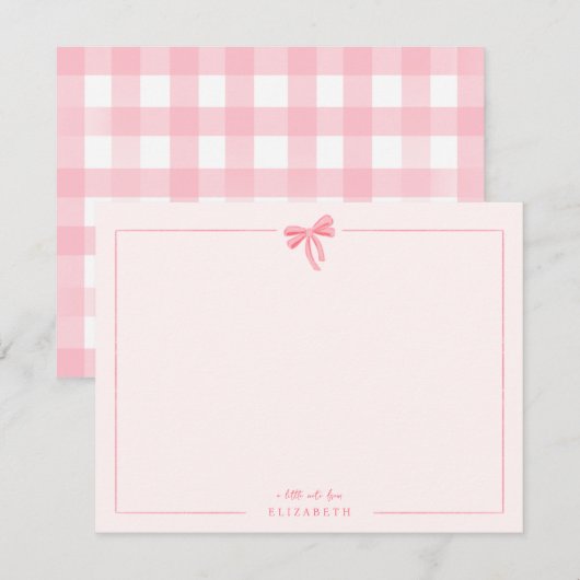 Roze Gingham Strik Baby Kinderen Persoonlijk Stati Notitiekaartje (Voorkant / Achterkant)