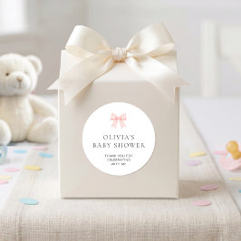 Roze Gingham Strik Baby Shower Bedankt Ronde Sticker