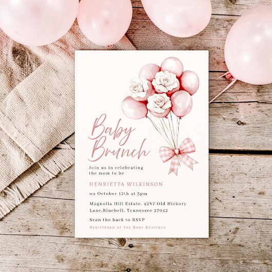 Roze Gingham Strik Baby Shower Brunch Uitnodiging