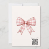 Roze Gingham Strik Baby Shower Brunch Uitnodiging (Achterkant)