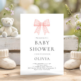 Roze Gingham Strik Baby Shower Kaart