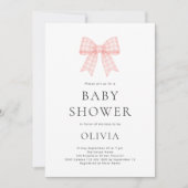 Roze Gingham Strik Baby Shower Kaart (Voorkant)