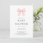 Roze Gingham Strik Baby Shower Kaart (Staand voorkant)