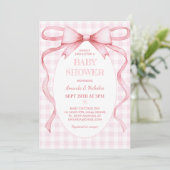 Roze Gingham Strik Babymergis Kaart (Staand voorkant)