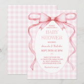 Roze Gingham Strik Babymergis Kaart (Voorkant / Achterkant)