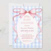 Roze Gingham Strik Babymergis Kaart (Voorkant)
