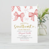 Roze Gingham Strik Babyshower Kaart (Staand voorkant)