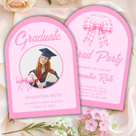 Roze Gingham Strik Boog Foto Verjaardagsfeestje Af Kaart