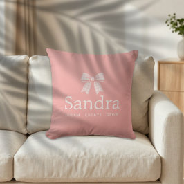 Roze Gingham Strik Custom Naam Citaat Kussen