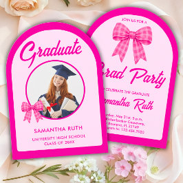 Roze Gingham Strik Diadem Foto Verjaardagsfeest Af Kaart
