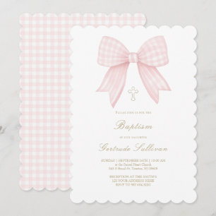 roze gingham strik Doop Kaart