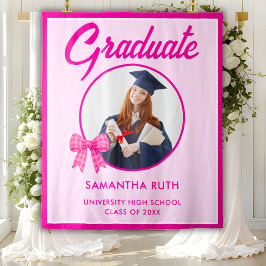 Roze Gingham Strik Foto Afstudeerbackdrop Wandkleed