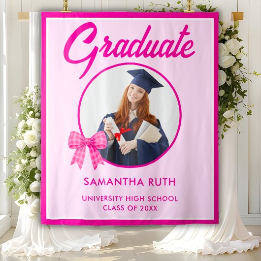 Roze Gingham Strik Foto Afstudeerbackdrop Wandkleed
