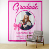 Roze Gingham Strik Foto Afstudeerbackdrop Wandkleed (In situ)