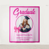 Roze Gingham Strik Foto Afstudeerbackdrop Wandkleed (Voorkant)