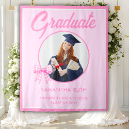 Roze Gingham Strik Foto Afstudeerfeest Achtergrond Wandkleed