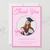 Roze Gingham Strik Foto Afstuderen Bedankkaart (Voorkant)