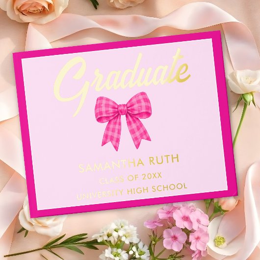 Roze Gingham Strik Hoed Graduation Feestje Gastenboek