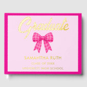 Roze Gingham Strik Hoed Graduation Feestje Gastenboek (Voorkant)